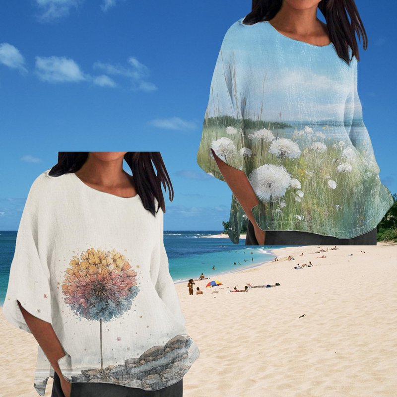 Women's Dandelion Flower Print T-Shirts Summer Lightweight Comfy Loose Tee Casual Colorful Floral Graphic Trendy Tops