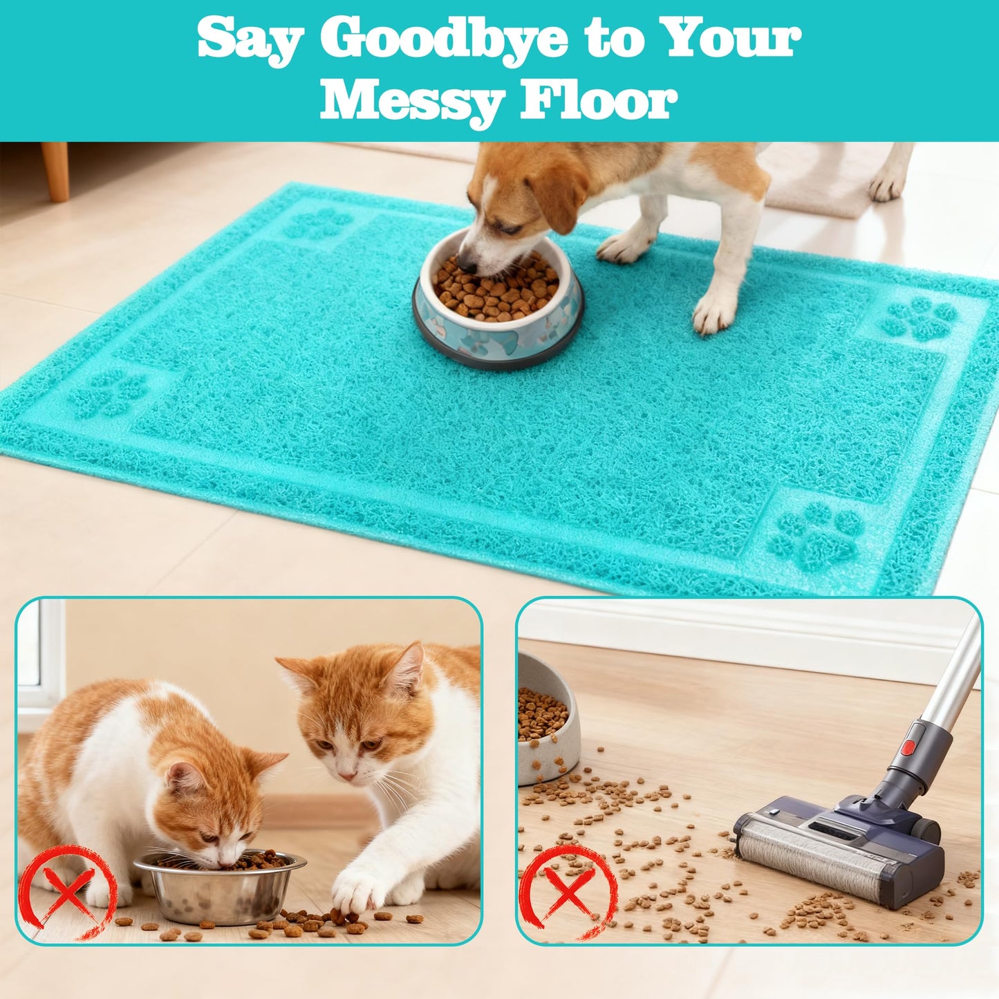 Darkyazi Pet Feeding Mat Large for Dogs and Cats,24"×36" Flexible and Easy to Clean Feeding Mat,Best for Non Slip Waterproof Feeding Mat (Lake Blue)