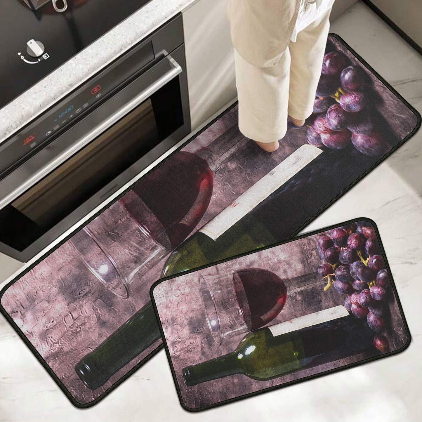 Yovirinto Wine Kitchen Rugs and Mats Sets of 2, Non Skid Washable Absorbent Microfiber Farmhouse Kitchen Mat for Runner Hallway Doormat Bathroom 17"x 47"+17"x 30"