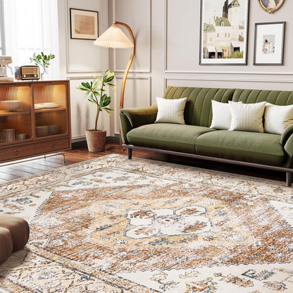 Lahome Rug for Living Room Machine Washable Area Rug 6x9 Boho Non Slip Bedroom Carpet Throw Ultra Thin Carpet for Dining Room, Farmhouse Neutral Print Soft Indoor Mat for Office Adelyn (Taupe, 6'x9')