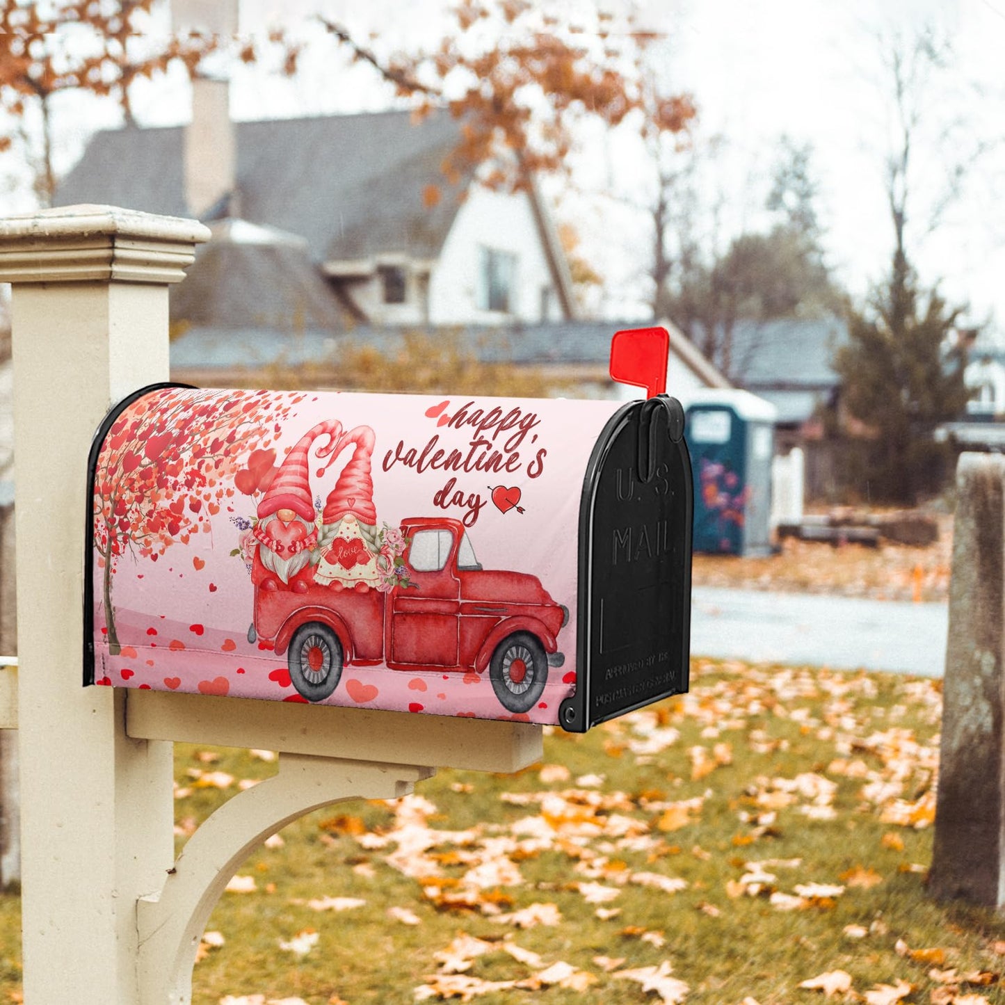 Happy Valentine's Day Mailbox Standard Size 25.5 X 21 Welcome Holiday Magnetic Mailbox Wraps Gnome Love Heart Letter Post Box Cover for Home Garden Yard