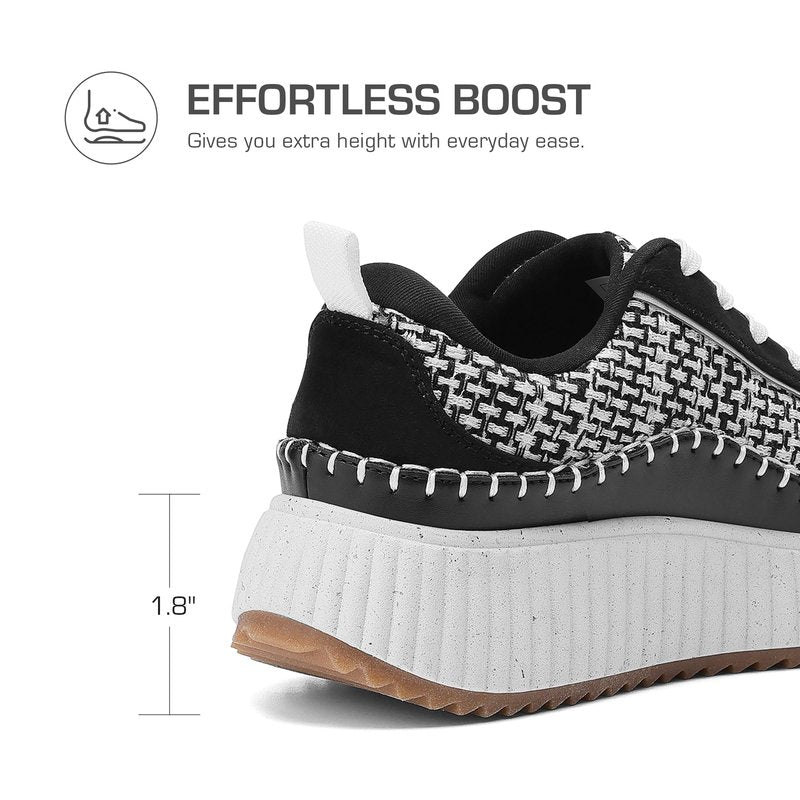 DREAM PAIRS Women Chunky City Tweed Comfortable Casual Platform Fashion Sneaker,Size 8.5,Black/White,SDFN2379W