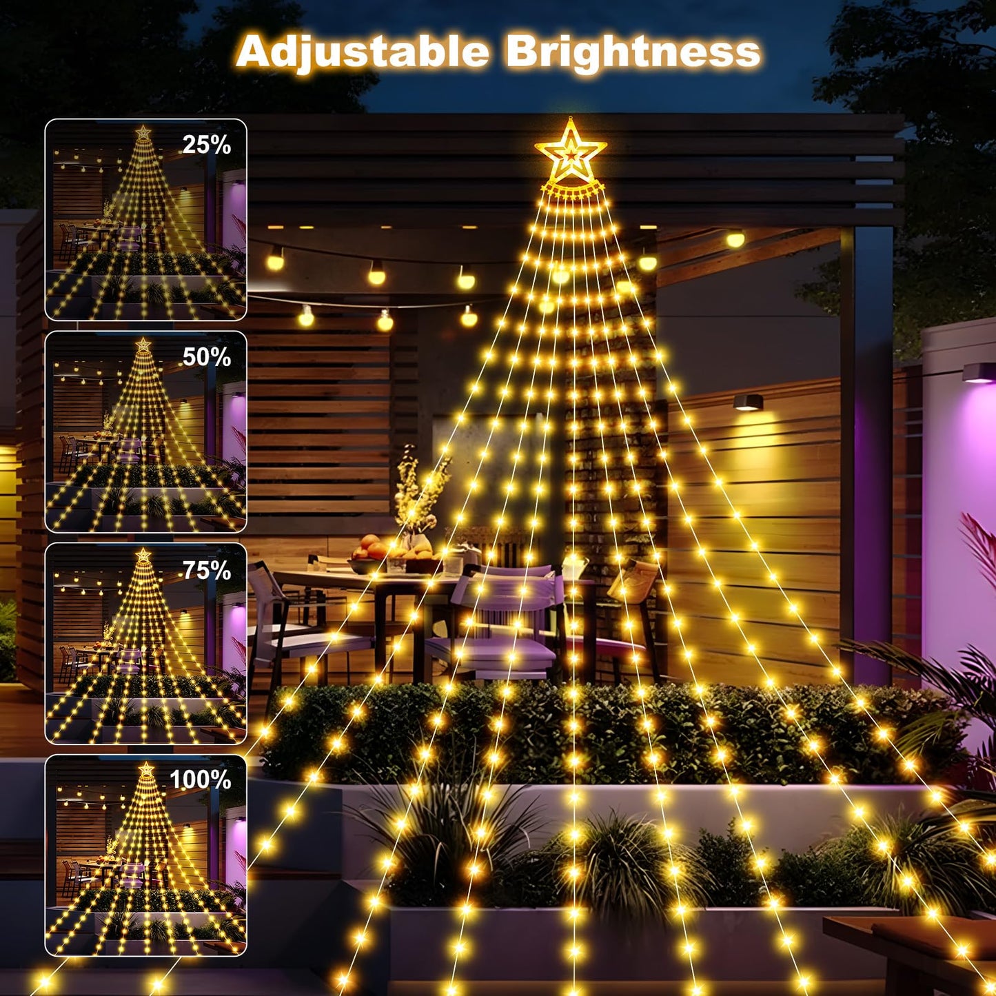 Solar Christmas Decorations Tree Lights Outdoor, 18.37ft 532LED Waterfall String Lights with 8 Modes Timer Remote Xmas Lights USB Powered for Garden Yard Patio Home Holiday Party Decor, Warm White