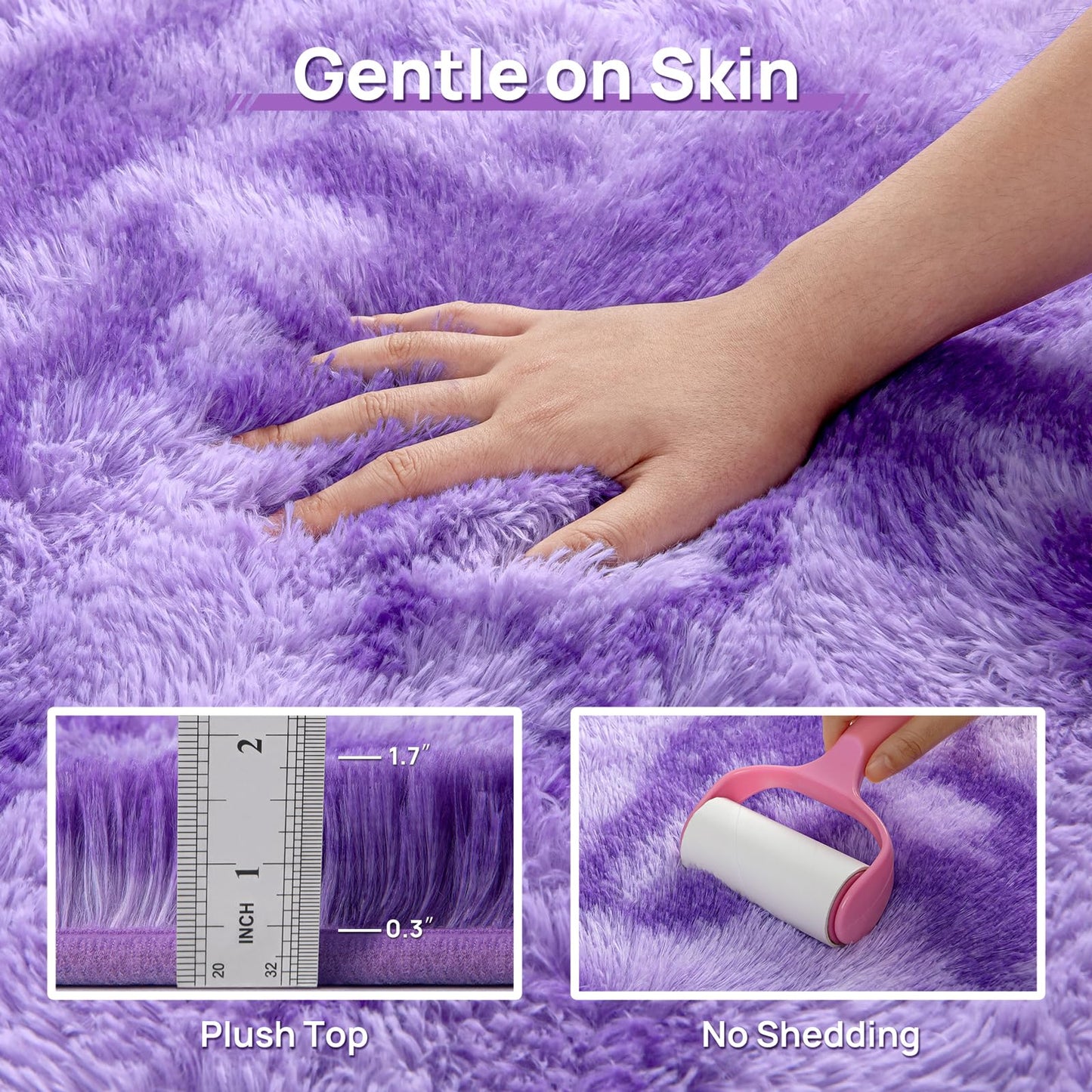 Deerhoo Soft Modern Shaggy Fluffy Carpets for Living Room Bedroom Girls Room Nursery Home Decor, 4 X 6 Tie-Dyed Plush Fuzzy Rugs, Indoor Carpet Shag Area Rug for Kids Room, Purple
