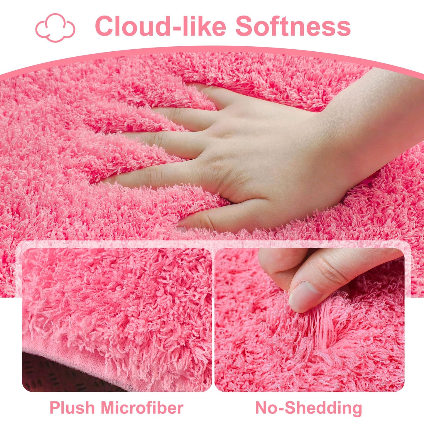 MondayRug Bathroom Rugs Non Slip 24"x16", Absorbent Bath Mats Quick Dry, Shaggy Microfiber Bath Rugs, Extra Soft Plush, Machine Washable Bath Mats for Bathroom Floor, Tub and Shower, Pink