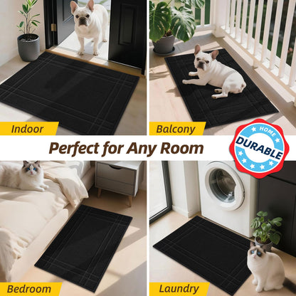 JSEI Door Mat, Low Profile Front Entryway Rugs for Wet Shoes and Dirty Pet Paws, Absorbent Dirt Trapper Doormat, Non Slip TPR Backing, Machine Washable Entryway Mat, Black, 20" x 32"