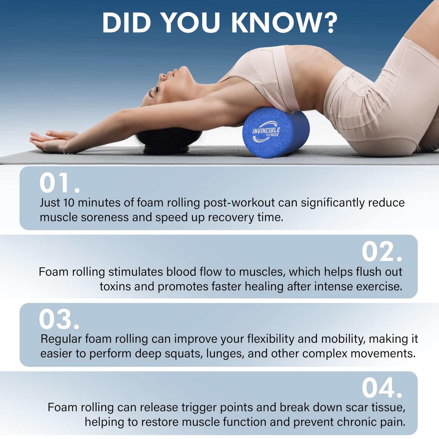 Invincible Fitness EPP Foam Roller for Deep Tissue Massage – Enhance Recovery, Relieve Pain, and Boost Mobility for a Stronger, Healthier You (Purple)