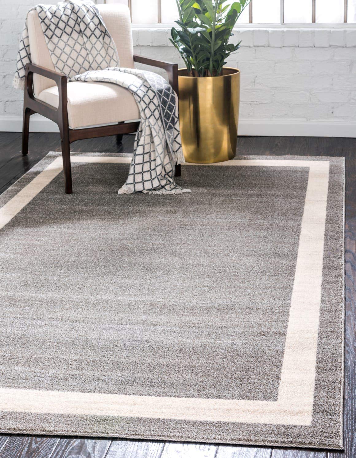 Unique Loom Del Mar Collection Area Rug - Maria (9' x 12' 2" Rectangle, Gray/ Ivory)