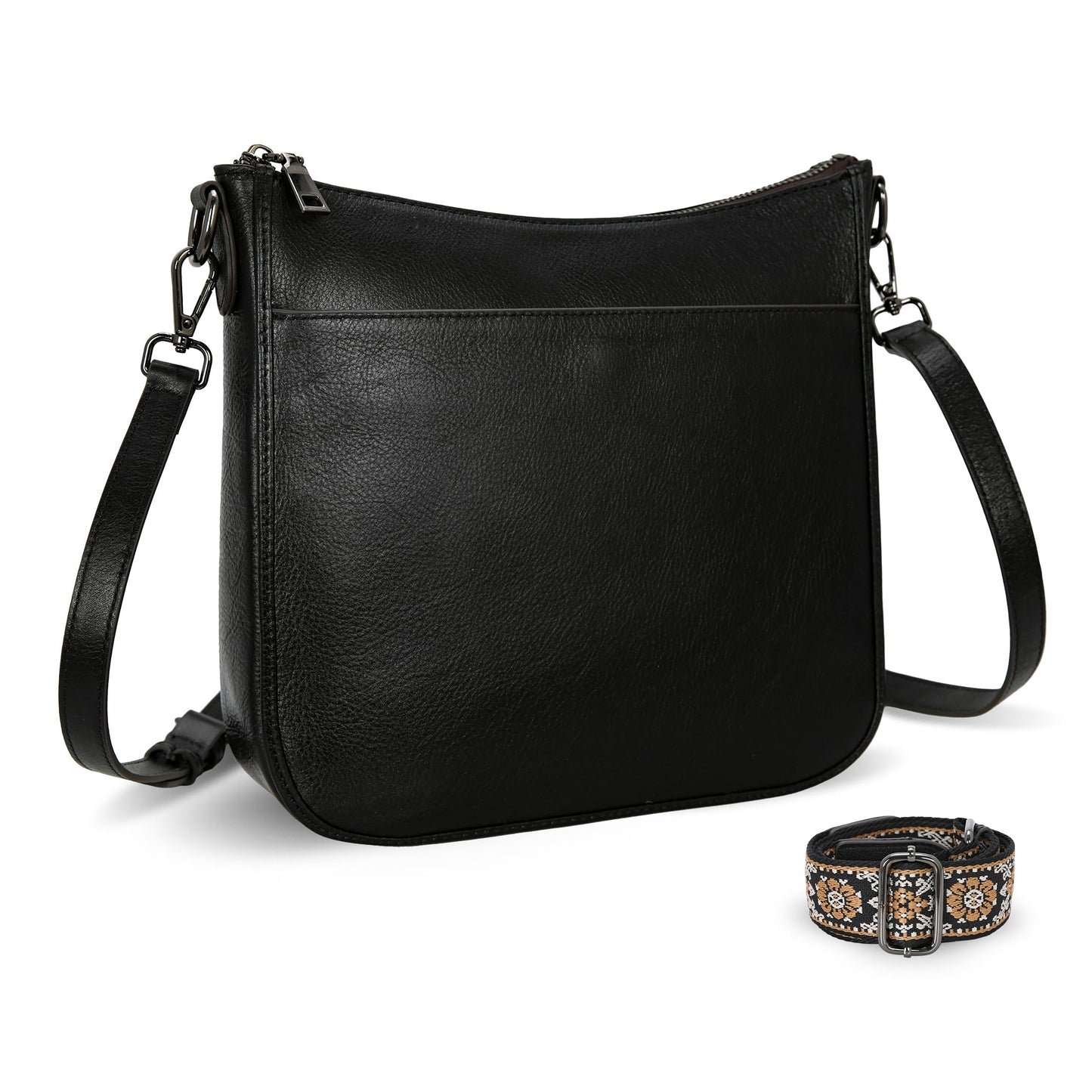 HESHE Genuine Leather Crossbody Purses for Women Shoulder Bags Hobo Purse Casual Ladies Handbags Designer Satchel Bags Cross Body Bag(Black)