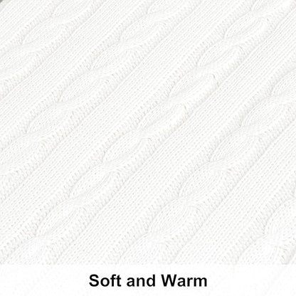 NTBAY 100% Pure Cotton Oversize (60x80) Cable Knit Throw Blanket, Super Soft Warm Knitted Throw Blanket for Bed, Sofa, Chair, Couch - Extra Cozy, Machine Washable, Comfortable Home Decor, White