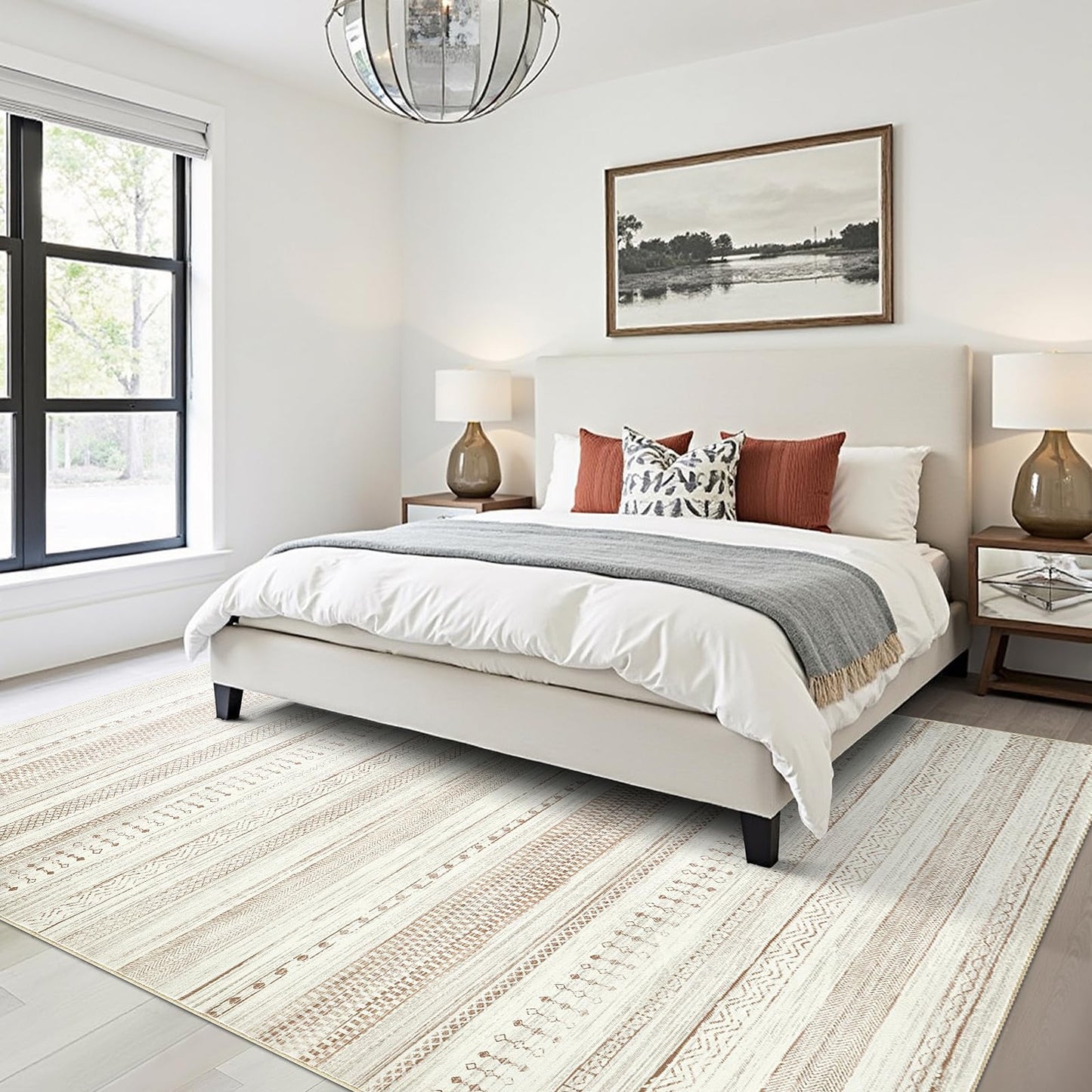 Boraya Area Rugs for Living Room: 5x7 Washable Boho Rug for Bedroom Large Neutral Bohemian Moroccan Farmhouse Geometric Dining Room Rugs Ultra Soft Floor Carpet Indoor for Home Office - Brown