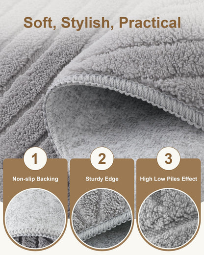Carvapet 5.2ft Round Area Rug - Light Grey High Low Pile Modern Floor Carpet, Washable Plush 3D Texture Circle Mat with Skid-Resistant Rubber Backing for Living Room Nursery