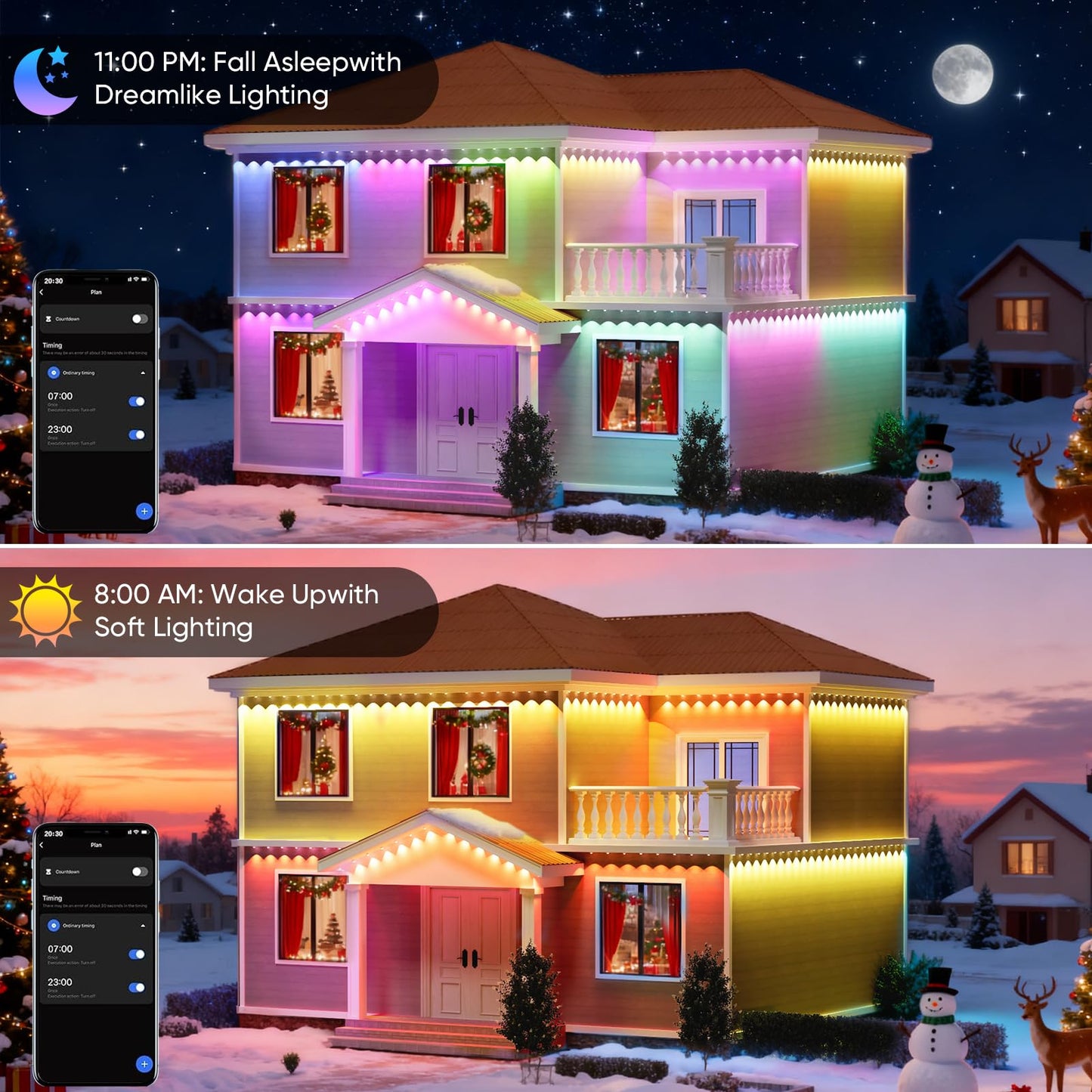Smart Permanent Outdoor Lights for House, 100ft with 60 Smart AI RGB+IC Christmas House Lights, 98 Scene for Halloween Christmas All Holiday Decor, IP67 Waterproof Work with Alexa, Google Assistant
