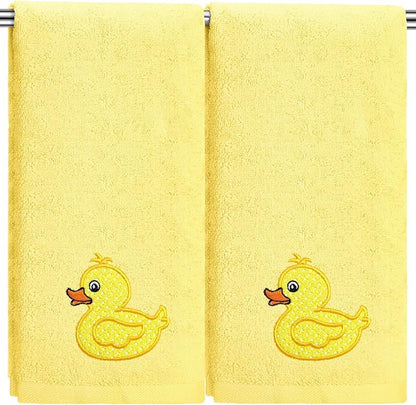 2 Pcs Rubber Ducky Hand Towels Yellow Bathroom Decor 14x29 Inch Embroidered