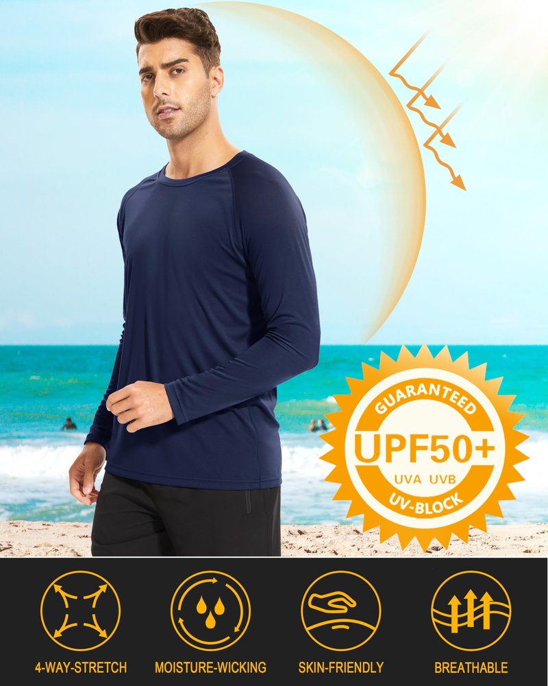MAGCOMSEN Quick Dry Shirts for Men UPF 50 Long Sleeve Men Athletic T Shirt UV Protection Shirts UV Shirts for Men Guard Shirt for Men Navy