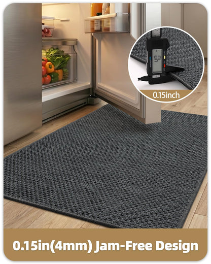 Color&Geometry Kitchen Rugs and Mats Non Slip Washable, Absorbent Kitchen Mats Woven Runner Rug Easy to Clean Kitchen Floor Mats for in Front of Sink, Laundry Room, Hallway, 17”x47”, Dark Grey