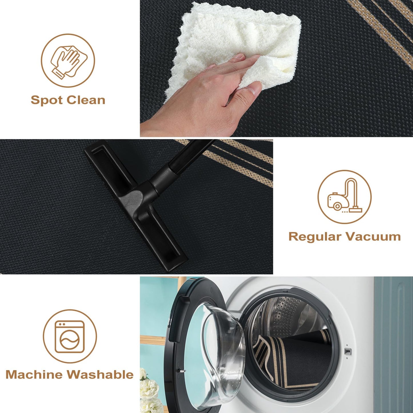 LORWER Scalloped 2x6 Kitchen Runner Rug, Washable Rugs for Entryway Non Slip Outdoor Indoor Black Hallway Rug, Farmhouse Morden Carpet for Entry Bedroom Laundry