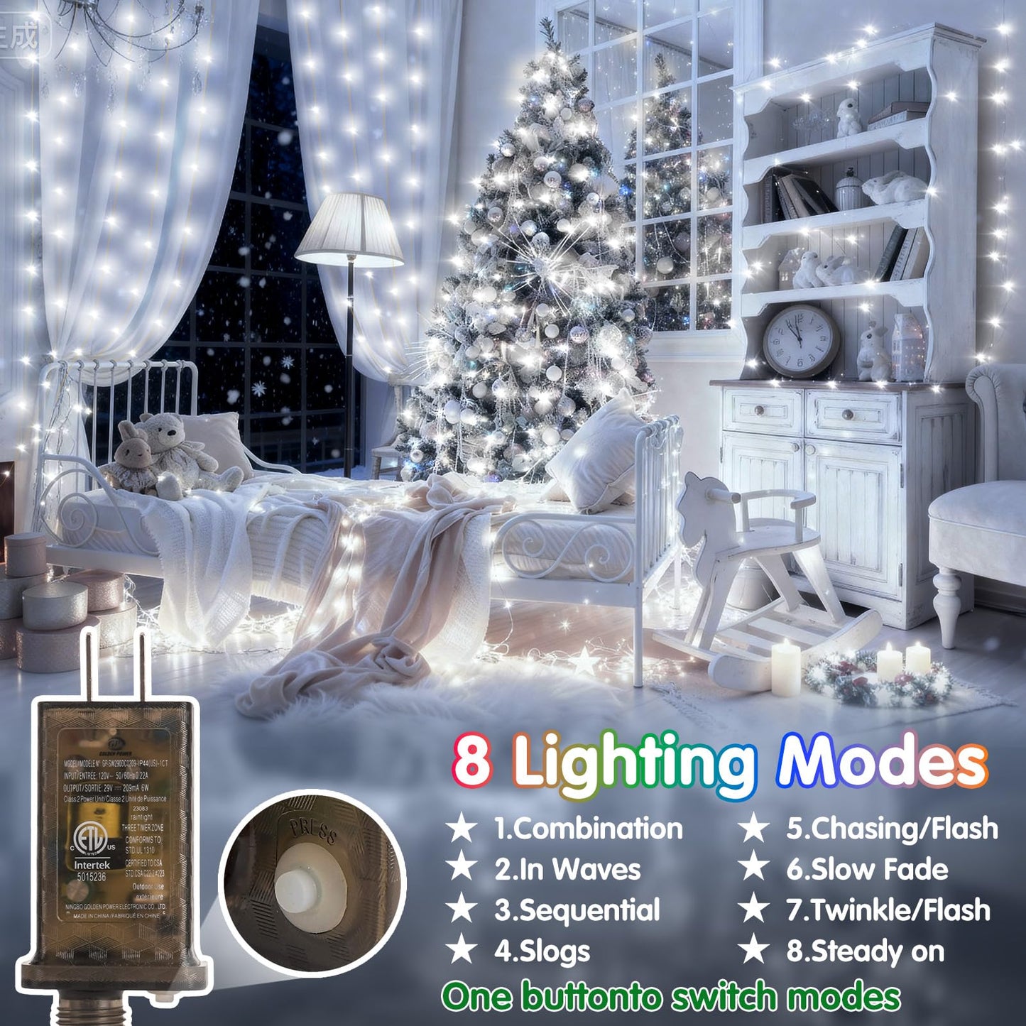 KNONEW 203FT Outdoor Christmas Fairy Lights Plug in,600 LED String Lights Outdoor Waterproof 8 Modes Memory Times for Wedding Bedroom Walls Garden Trees Decoration(Cool White)