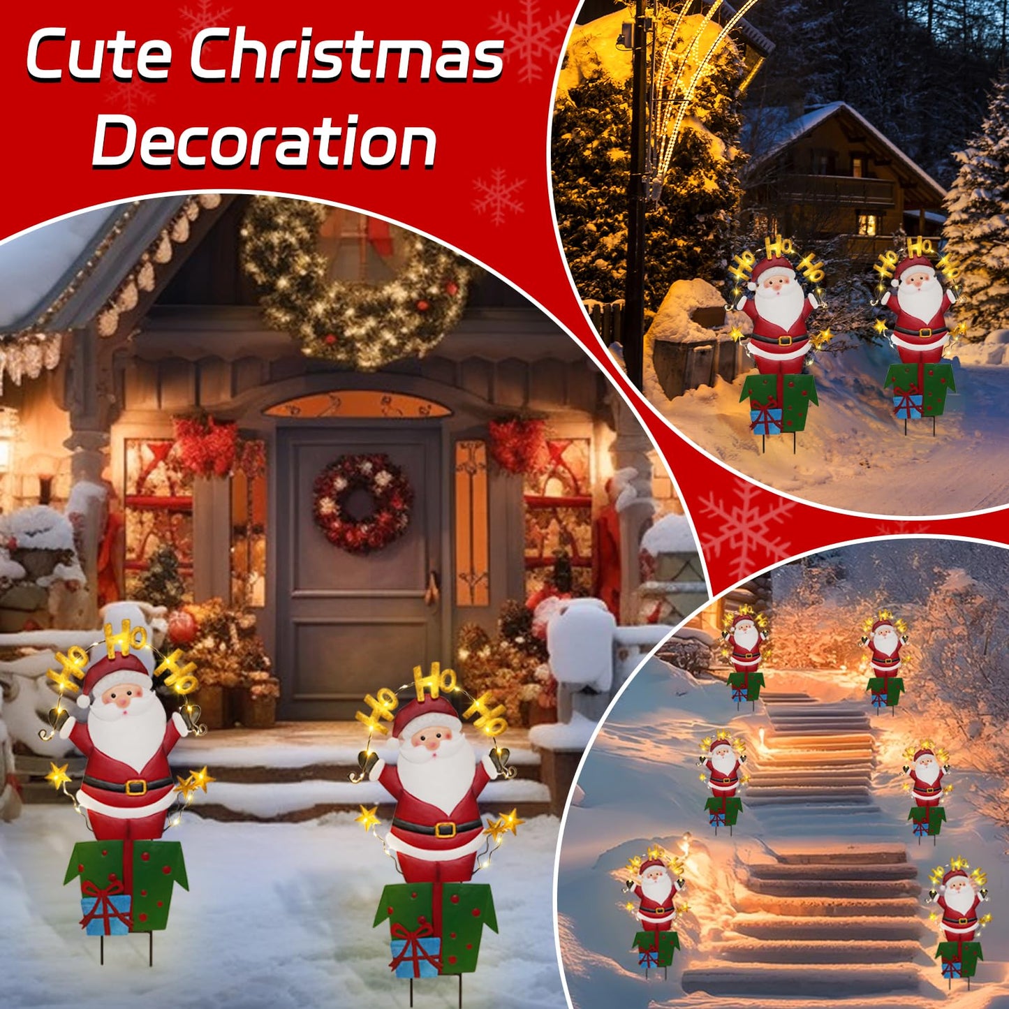 Solar Christmas Lights Outdoor Garden Stakes, 30in Metal Santa Claus Yard Signs with LED String Lights, Waterproof Christmas Decor for Xmas Lawn Pathway Patio Party Winter (Santa Claus)
