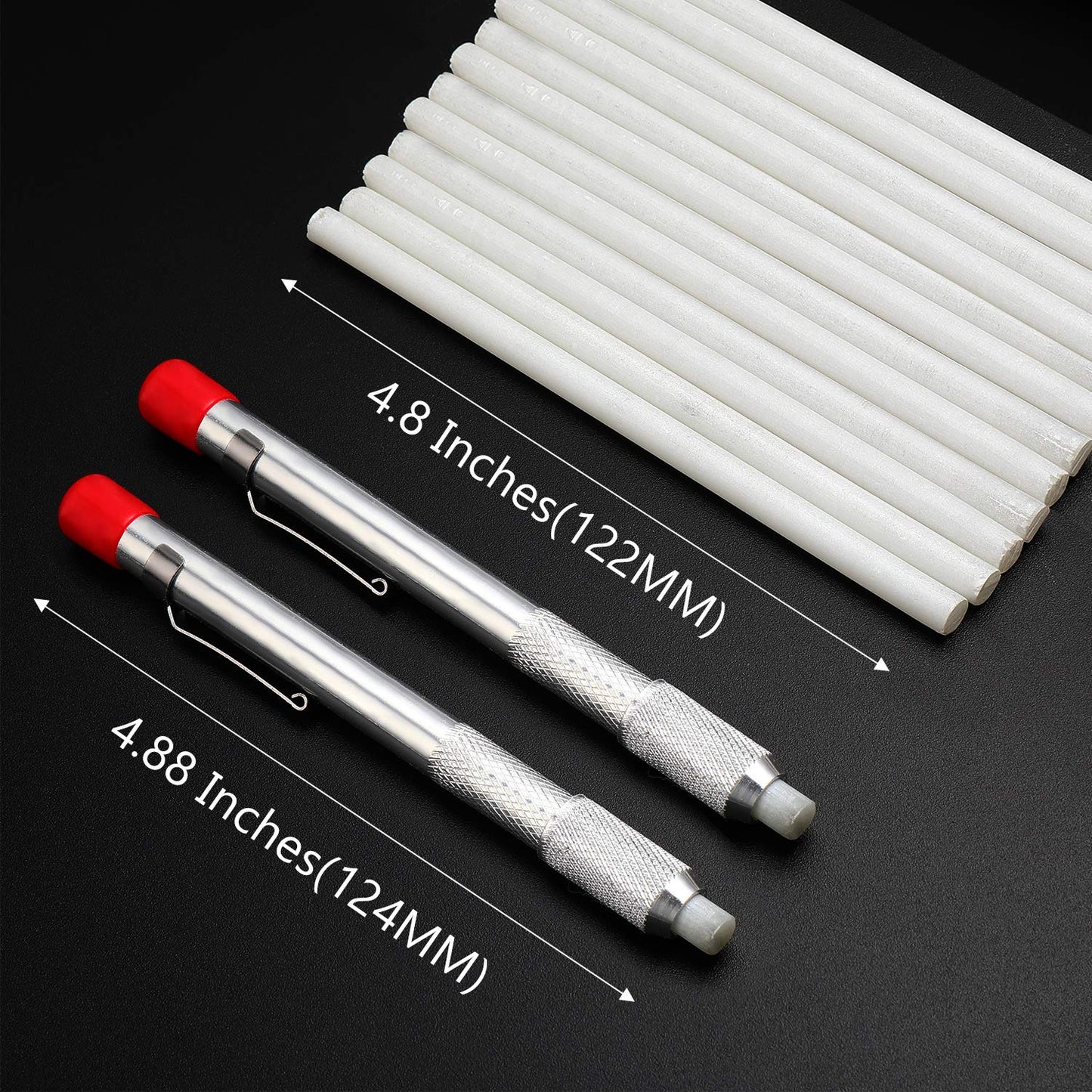 Mudder 2 Pieces Soapstone Pencil Holders Round Soapstone Marker Chalk Pencil with 12 Pieces Refills for Welding Tools and Markers Removable Markings on Metal, Aluminum, and Cast
