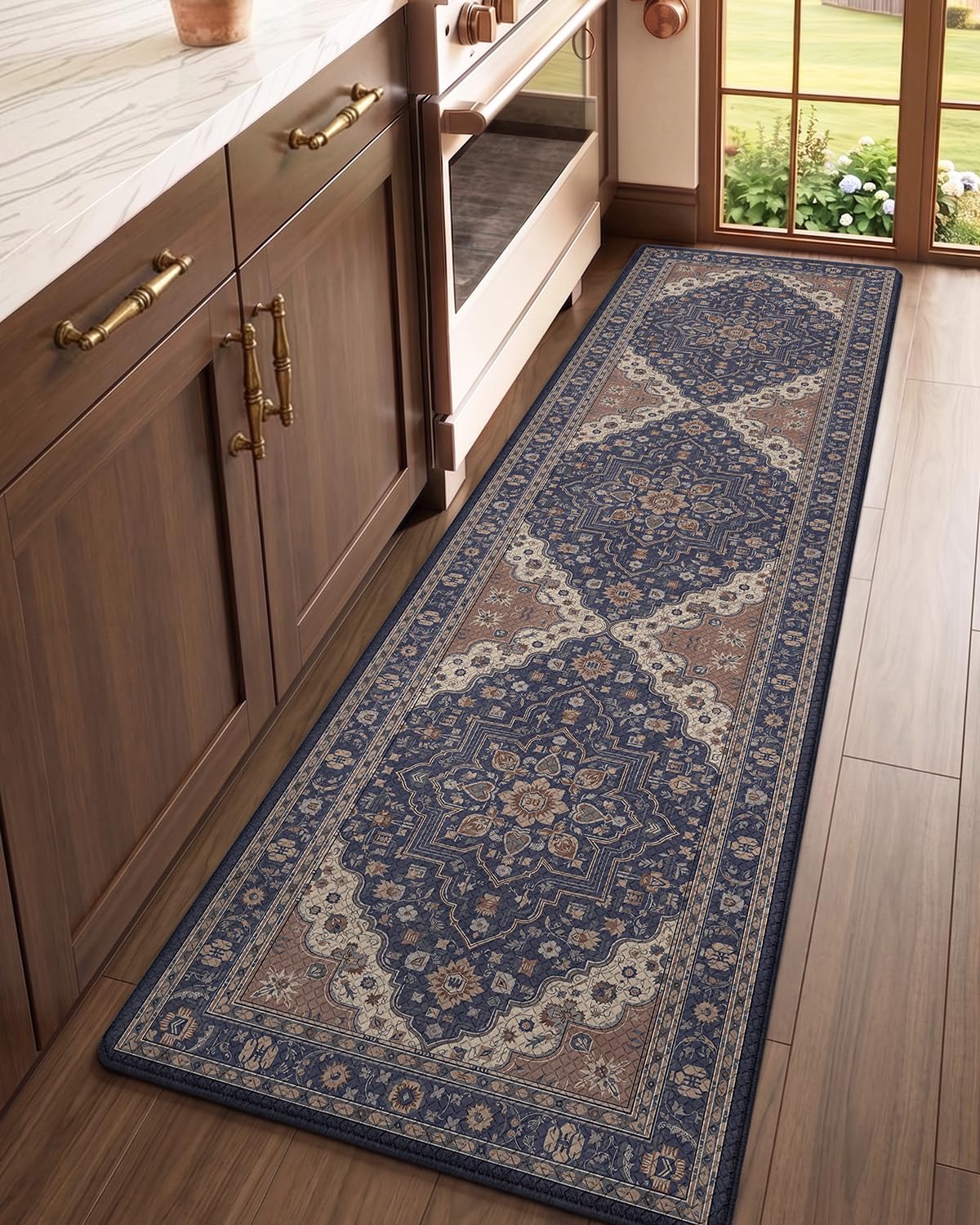 LUMI Kitchen Mat Anti Fatigue Cushioned, Memory Foam Padded Standing PVC Rug Washable, Non Slip Comfort Floor Runner for Home, Sink, Laundry, Office, 24"x87", Navy Taupe