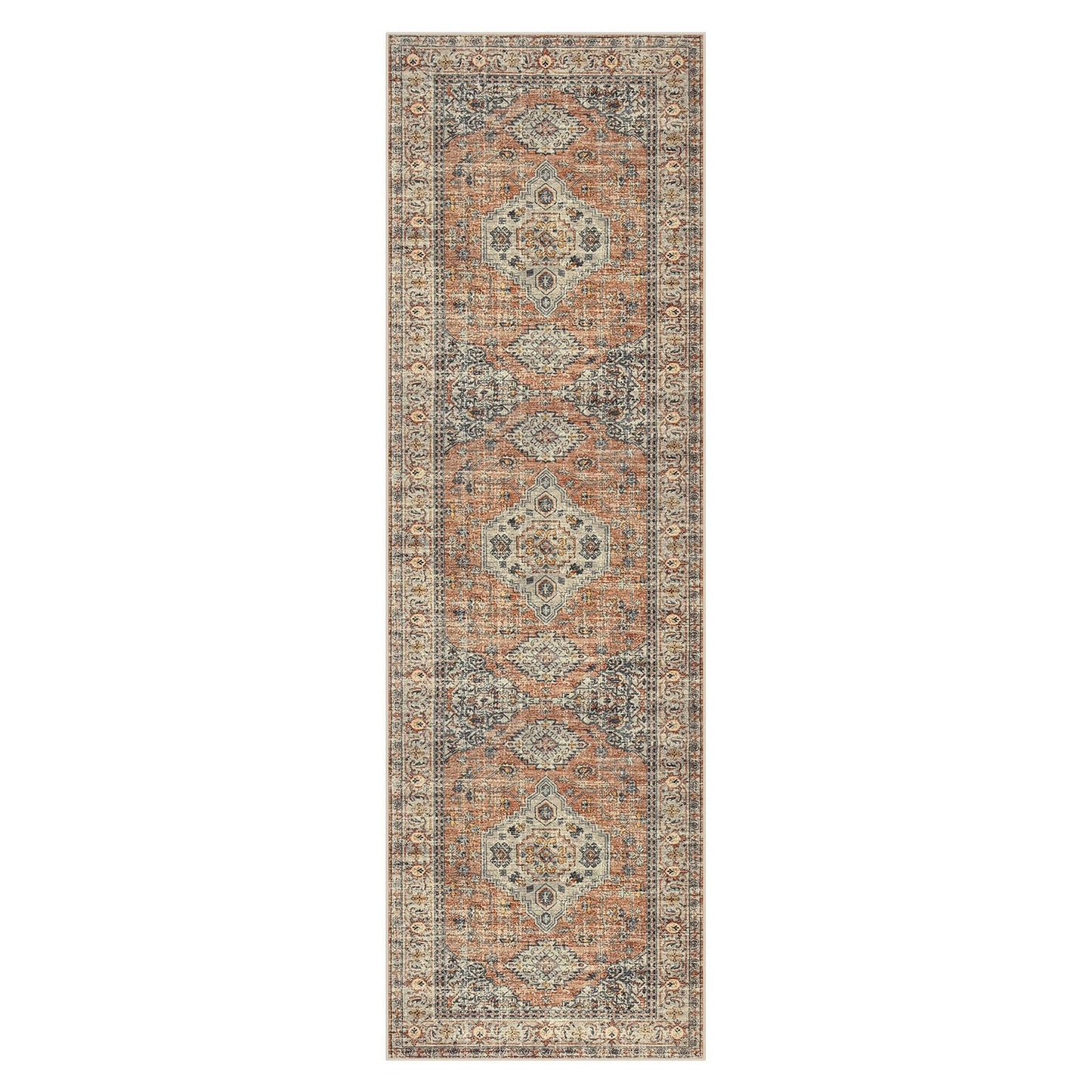 Lahome Oriental Hallway Runner Rug, 2.5x8 Kitchen Runner Non Slip Ultra-Thin, Soft Washable Hallway Rug Distressed Long Carpet for Entryway ‎Laundry Room Bathroom Eleanor, Peach/Orange