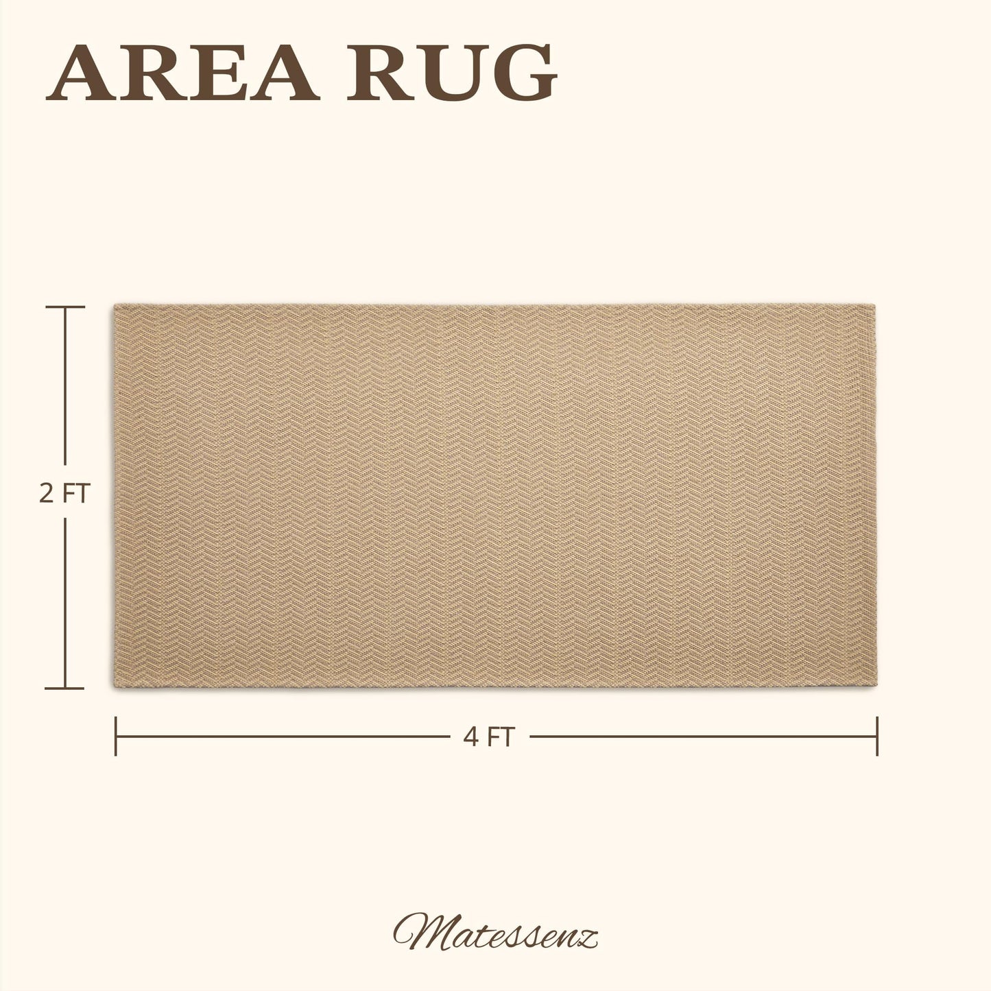 MatEssenz 2x4 ft Faux Linen Accent Rug, Washable Woven Textured Small Area Carpet for Bedside Porch, Slip Resistant Gel Backing Indoor Floor Mat for Bedroom Dorm, Khaki