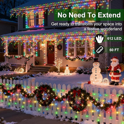 612 LED Christmas Lights with 136 Drops, 60ft 12 Modes Hanging ice String Lights with Timer & Dimmable & Waterproof, Plug-in Fairy Lights for Tree Holiday Wedding Party Christmas Decor Multicolor