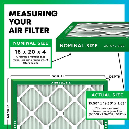 Filterbuy 16x20x4 Air Filter MERV 8 Essential Dust & Allergy Defense (6-Pack), Electrostatic Pleated HVAC AC Furnace Filters Replacement, Made in USA (Actual Size: 15.50 x 19.50 x 3.63)
