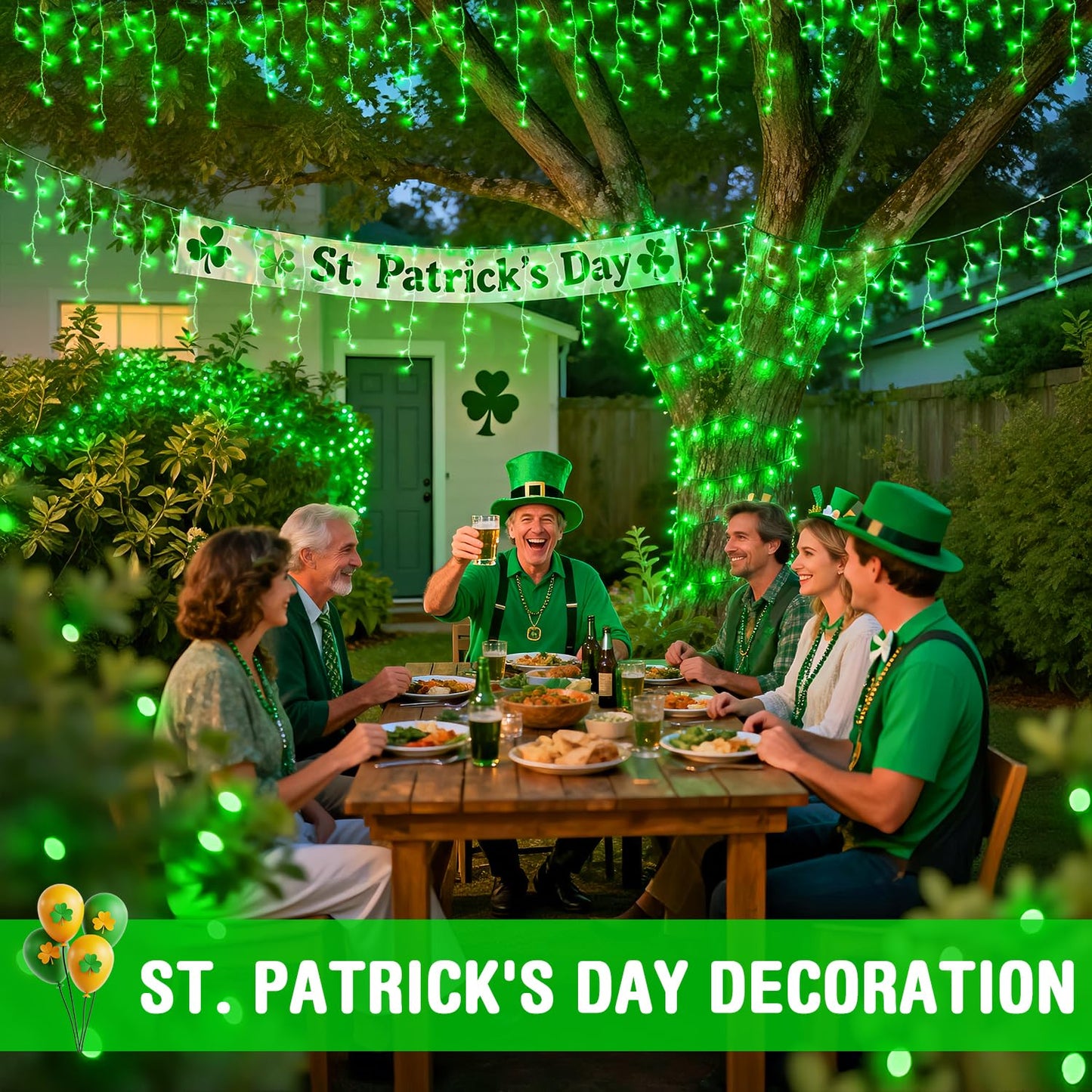 JMEXSUSS 400 LED 38.8F Green Icicle Lights for St Patrick's Day, Green Christmas Lights Indoor Outdoor, String Icicle Light for St Patrick House Fireplace Party Yard Decoration