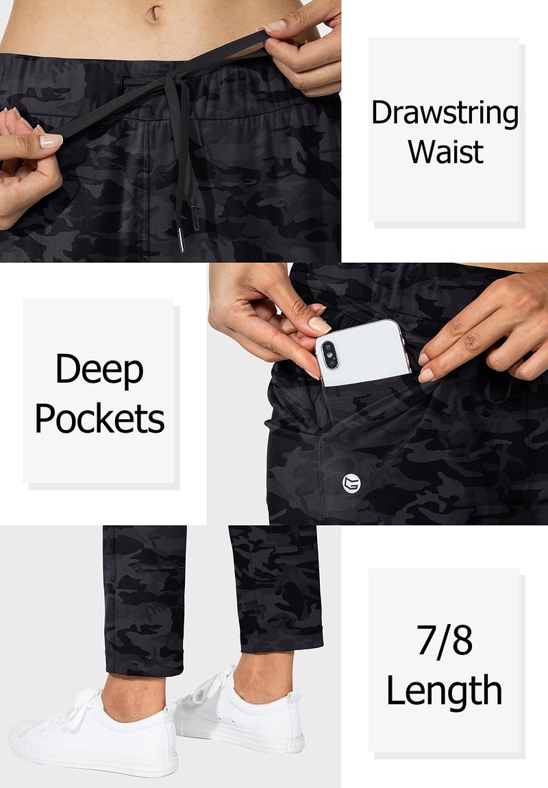G Gradual Women's Pants with Deep Pockets 7/8 Stretch Sweatpants for Women Athletic, Golf, Lounge, Work (Black Camo, X-Small)