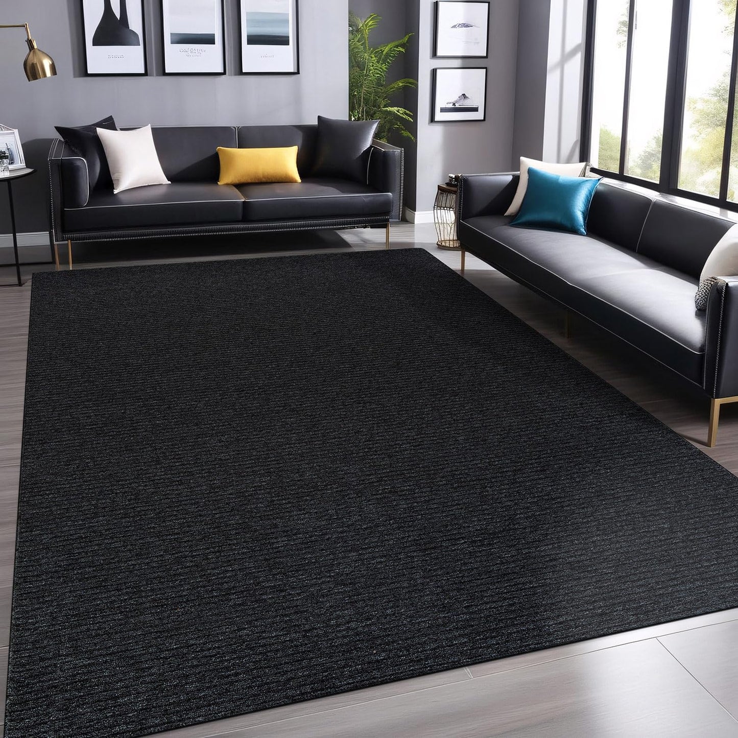 Luul Home Non Slip Dark Gray Solid Rubber Back Thin Rug for Living Room 4x6 Area Rugs for Kitchen, Rugs for Bedroom, Stain Resistant Easy Cleaning Non Shedding Carpet Dark Gray 4 x 6