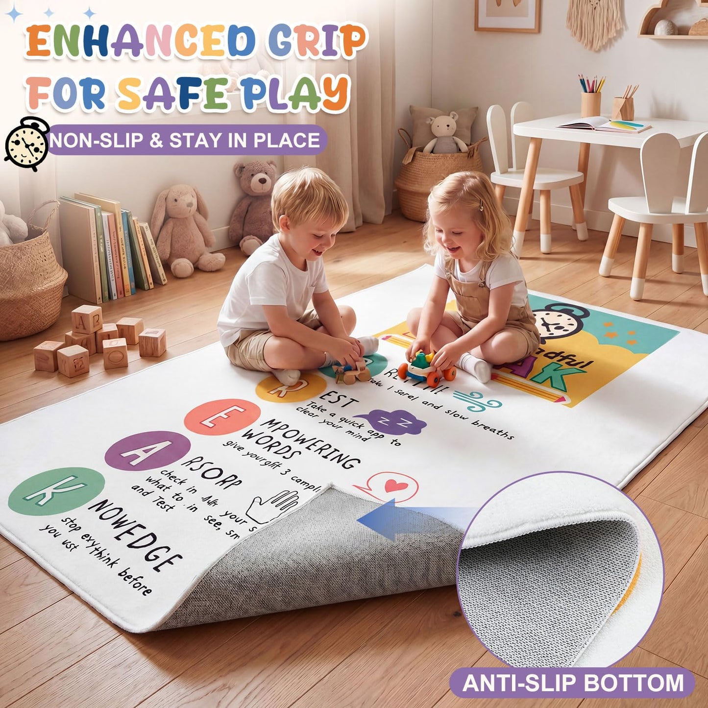 Nuanchu 3 x 5ft Classroom Rug Elementary, Calming Corner Classroom Rug, Floor Mental Health Mat Anti-Skid for Nursery Homeschool Playroom Elementary(Take A Mindful Break)