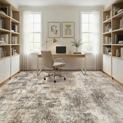 WITSHOCK Area Rugs 10x14 Living Room Rug - Washable Neutral Soft Low Pile Non-Slip Modern Abstract Thin Large Indoor Carpet for Bedroom Dining Room Nursery Office - Dark Brown