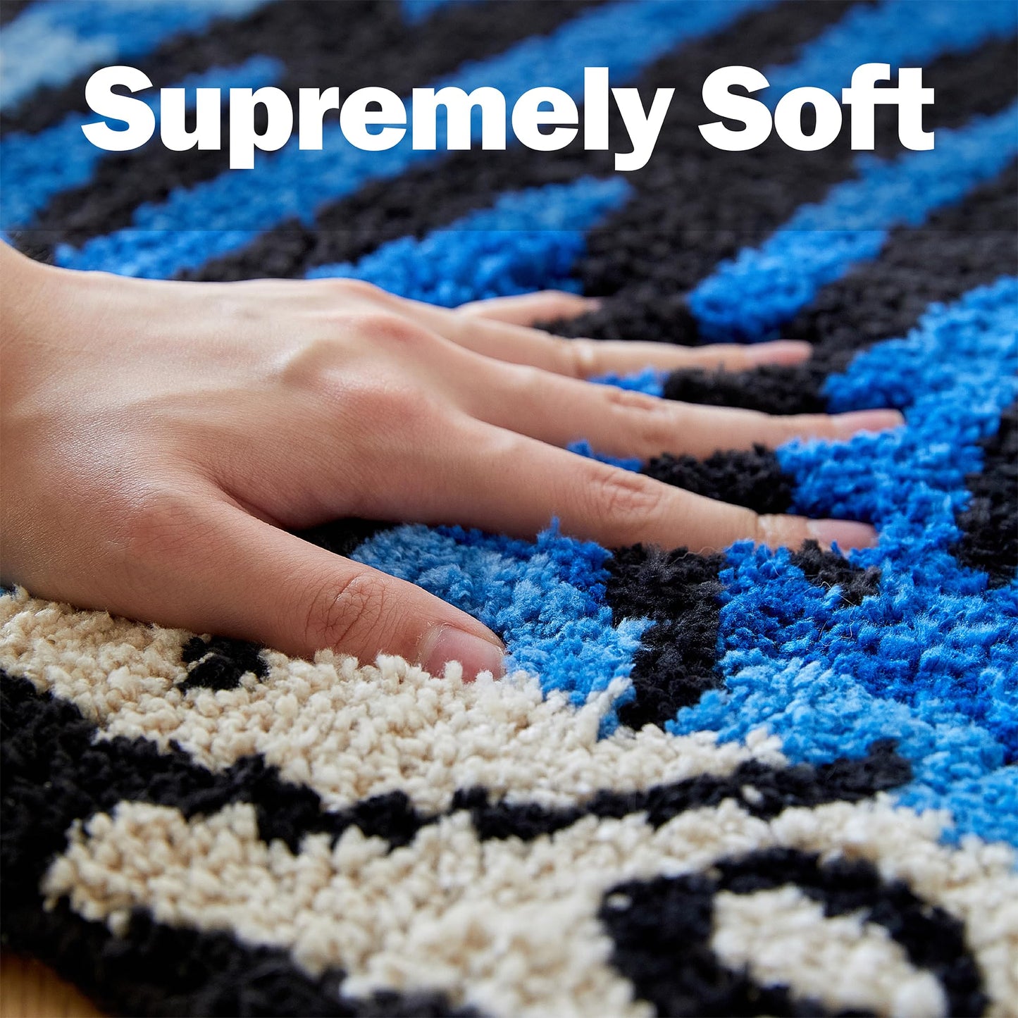 5x3.3 ft Tibetan Tiger Area Rug Tufted High Pile XLarge Indoor Machine Washable Carpet with Nonslip TPR Backing - Bedroom, Bathroom, Living & Dining Room Home Décor, Blue