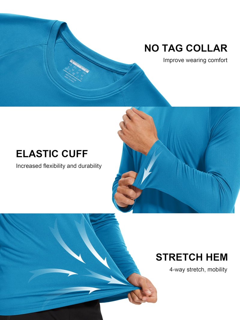 MAGCOMSEN Quick Dry Shirts for Men UPF 50 Long Sleeve Athletic T-Shirt UV Protection Shirts Workout Gym Shirts Outdoor Shirts Blue Green