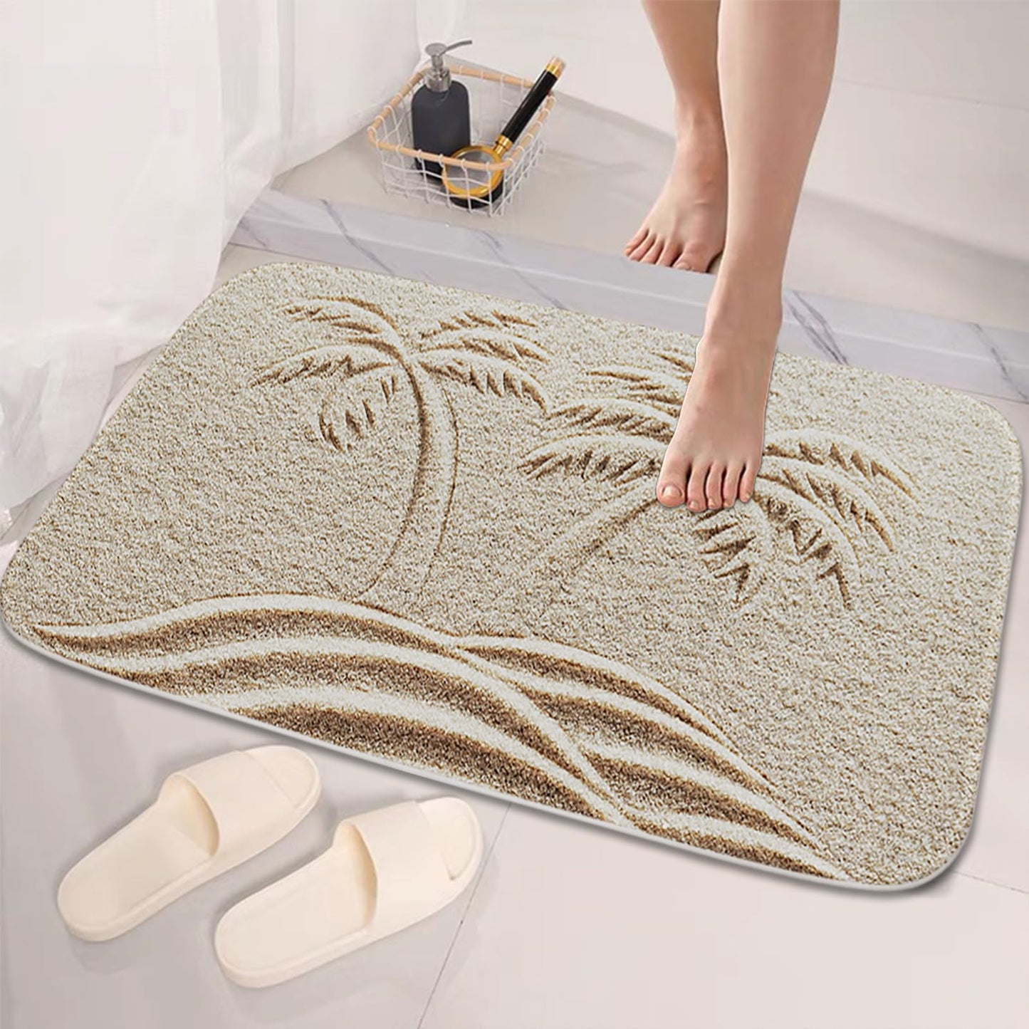 TheBlackSpot Summer Beach Palm Tree Bathroom Rugs Tropical Plant Sand Bath Mat Non Slip Bathroom Beachy Decor Mats Imitation Cashmere Door Rug with Rubber Backing Kitchen Floor Carpet 20" x 31"