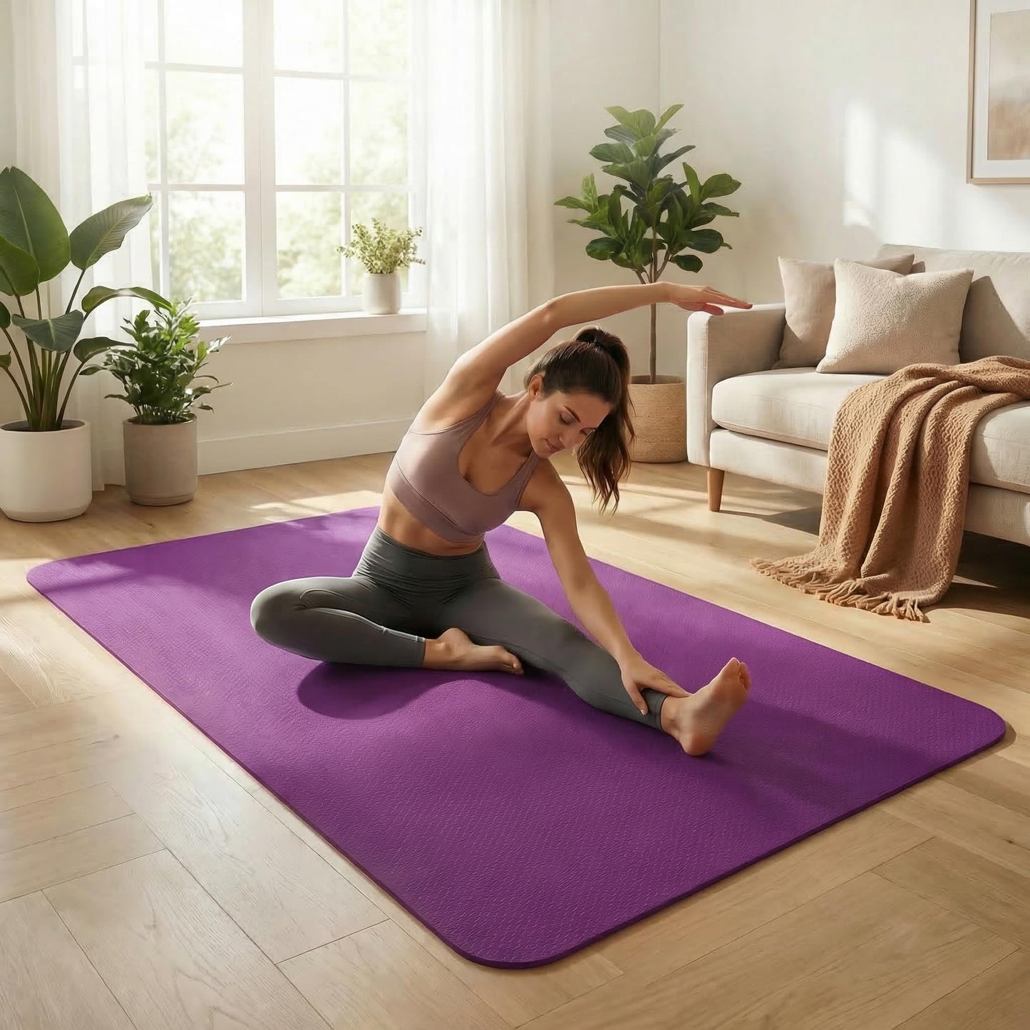 FrenzyBird Large Yoga Mat 6‘ x 4’ x 1/4",Extra Wide Exercise Mat Large Exercise Mat Big Home Yoga Mat Pilates Mat,Non Slip,Thick,TPE Workout Mat,for Women & Men, Yoga, Pilates, Gym and Floor Workouts