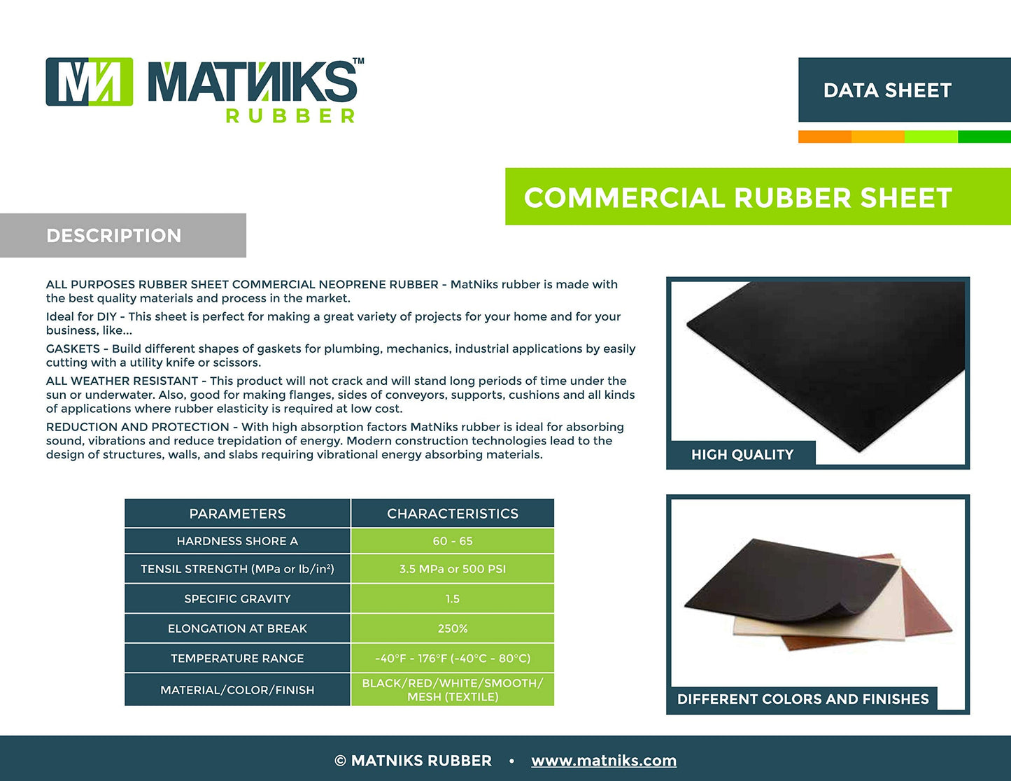 MATNIKS Neoprene Rubber Sheet, Heavy Duty, High Grade 60A, Black, 12x12-Inch by 1/16" (+/- 5%) for Plumbing, Gaskets DIY Material, Supports, Leveling, Sealing, Bumpers, Protection, Flooring
