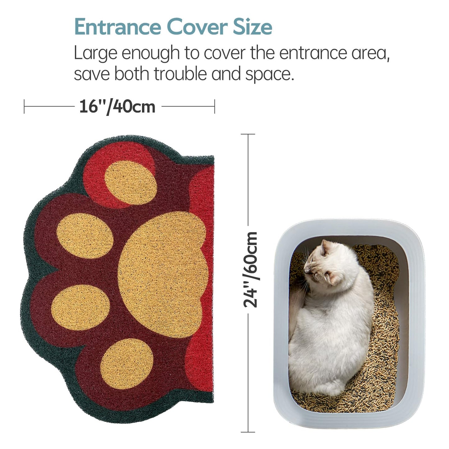 Rarenut Cute Cat Litter Mat 24”x16”, Litter Box Mat, Litter Trapping Mat, Soft on Kitty Paws, Easy Clean, Anti Slip, Pet Accessories, Door Floor mats - Red Green60*40