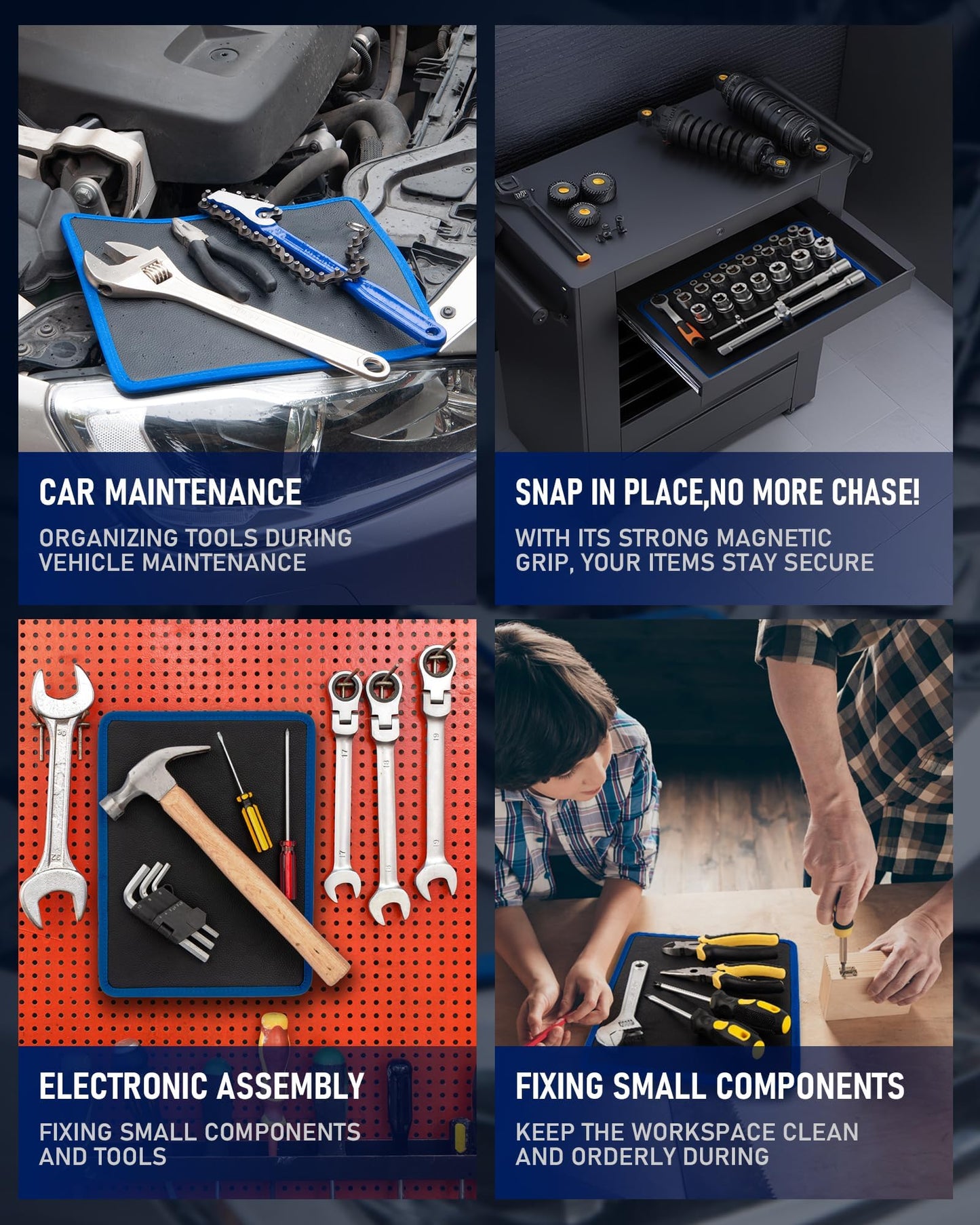 HIPULX Magnetic Tool Mat - 40 LBS Heavy Duty Magnetic Parts Holder with PVC Protection Layer, 12-5/8" x 9-5/8" Non-Slip Tool Organizer for Garage, Workshop & Auto Repair