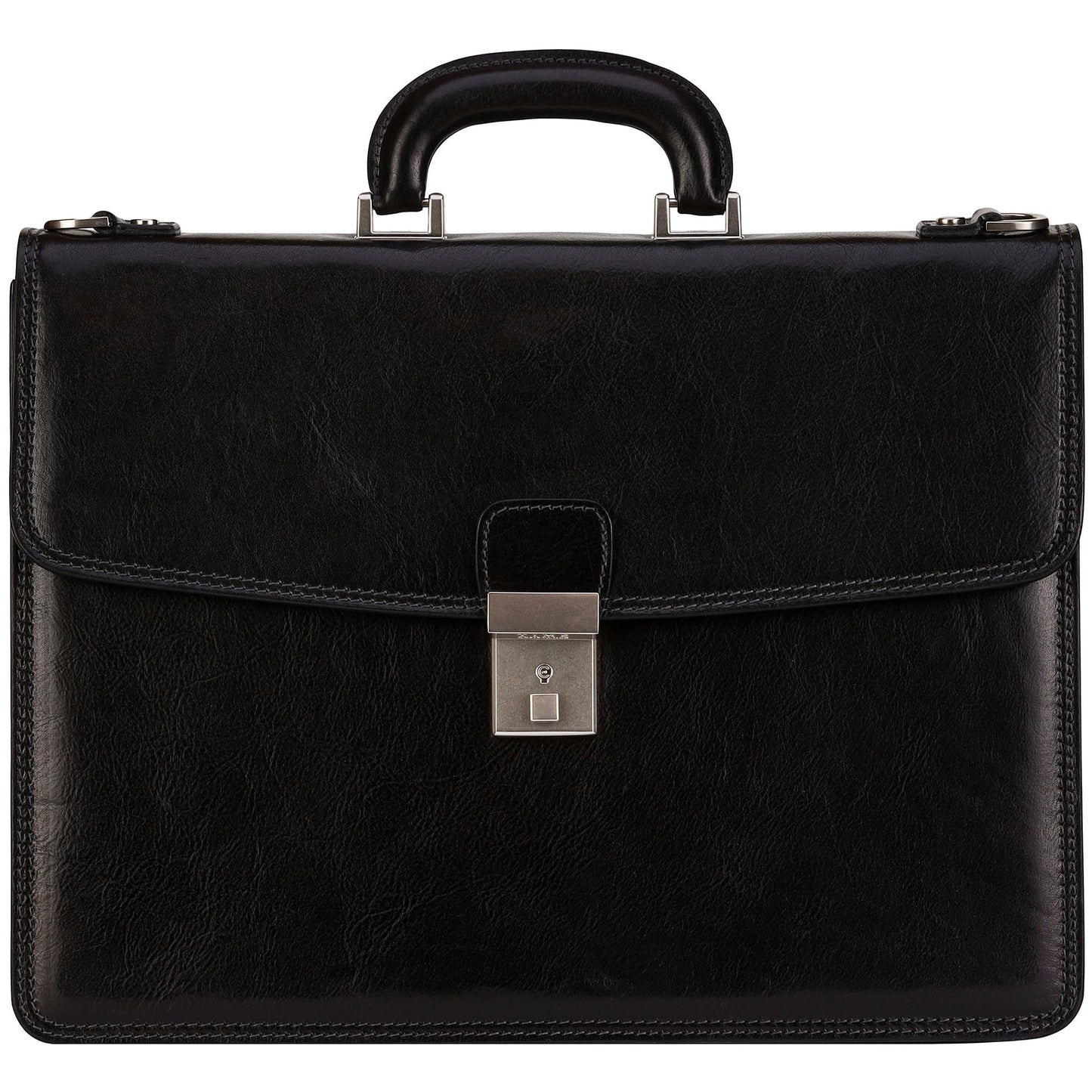 Time Resistance Leather Briefcase - Italian Handmade Leather Laptop Bag - Handbag for Men - Professional Computer Case (Black)