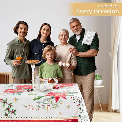 Maison d' Hermine Table Cloth Rectangle Table 100% Cotton 54 x 72 Inches Fall Tablecloth Reusable Everyday Use for Thanksgiving Christmas Decorations Dining Farmhouse Party (Poinsettia Christmas)