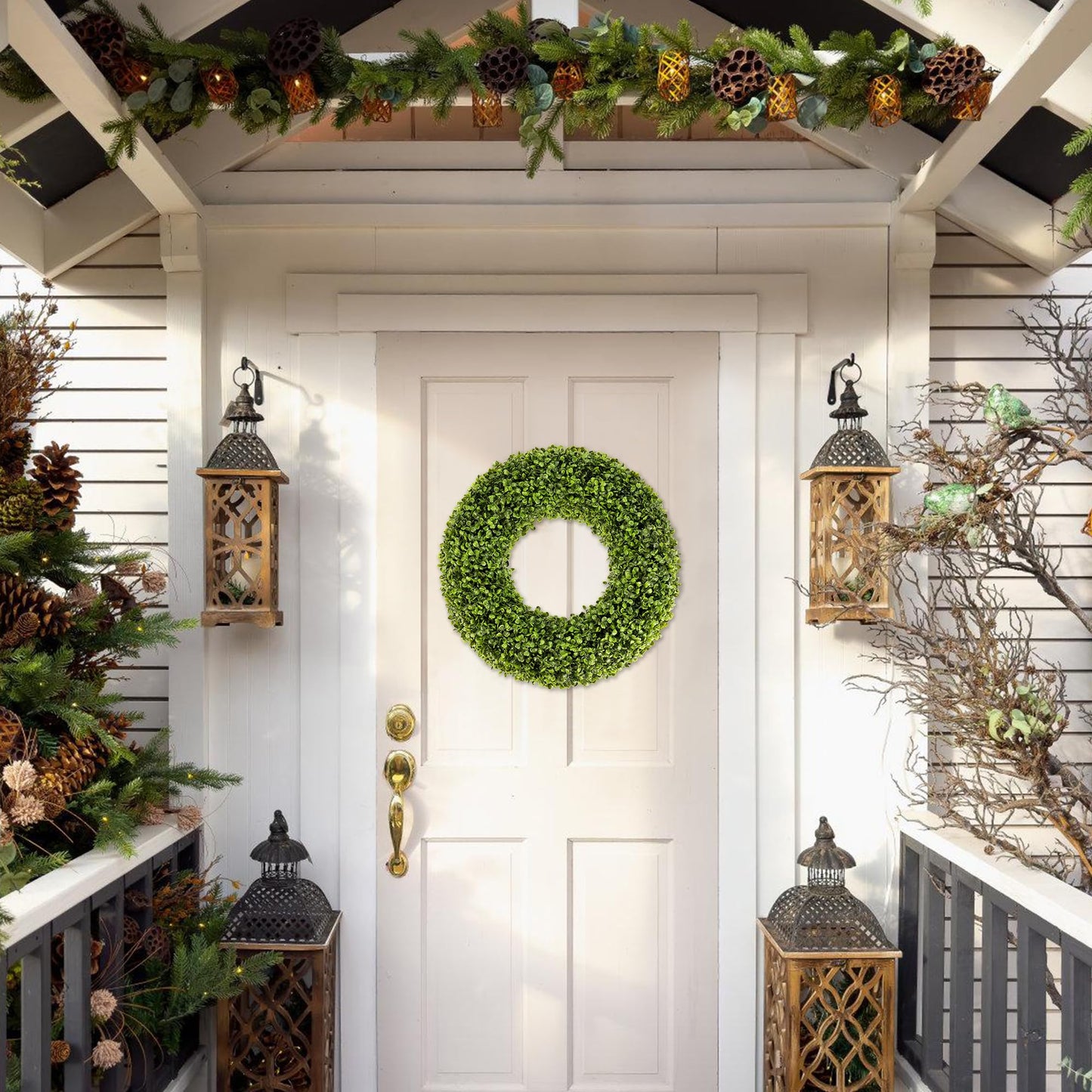 SEVENLOVE Boxwood Wreath,20inch Wreath for Front Door Greenery Wreath Outdoor/Indoor Green Home Round All Year Round Farmhouse St Patricks Day Decorations