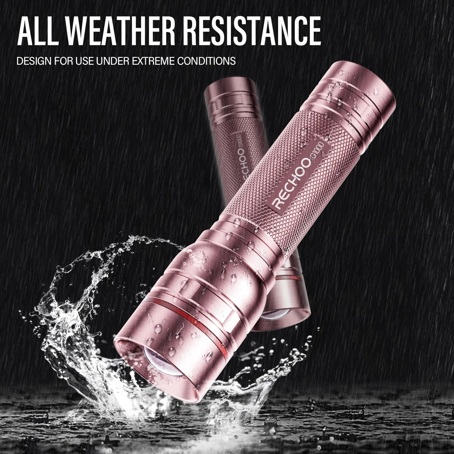 Flashlight Rechargeable High Lumens, G1000 Super Bright Flash Light Pink, Small Zoomable LED Flashlight with 3 Lighting Modes, Portable Tactical Flashlight for Camping Essentials, Gifts for Women