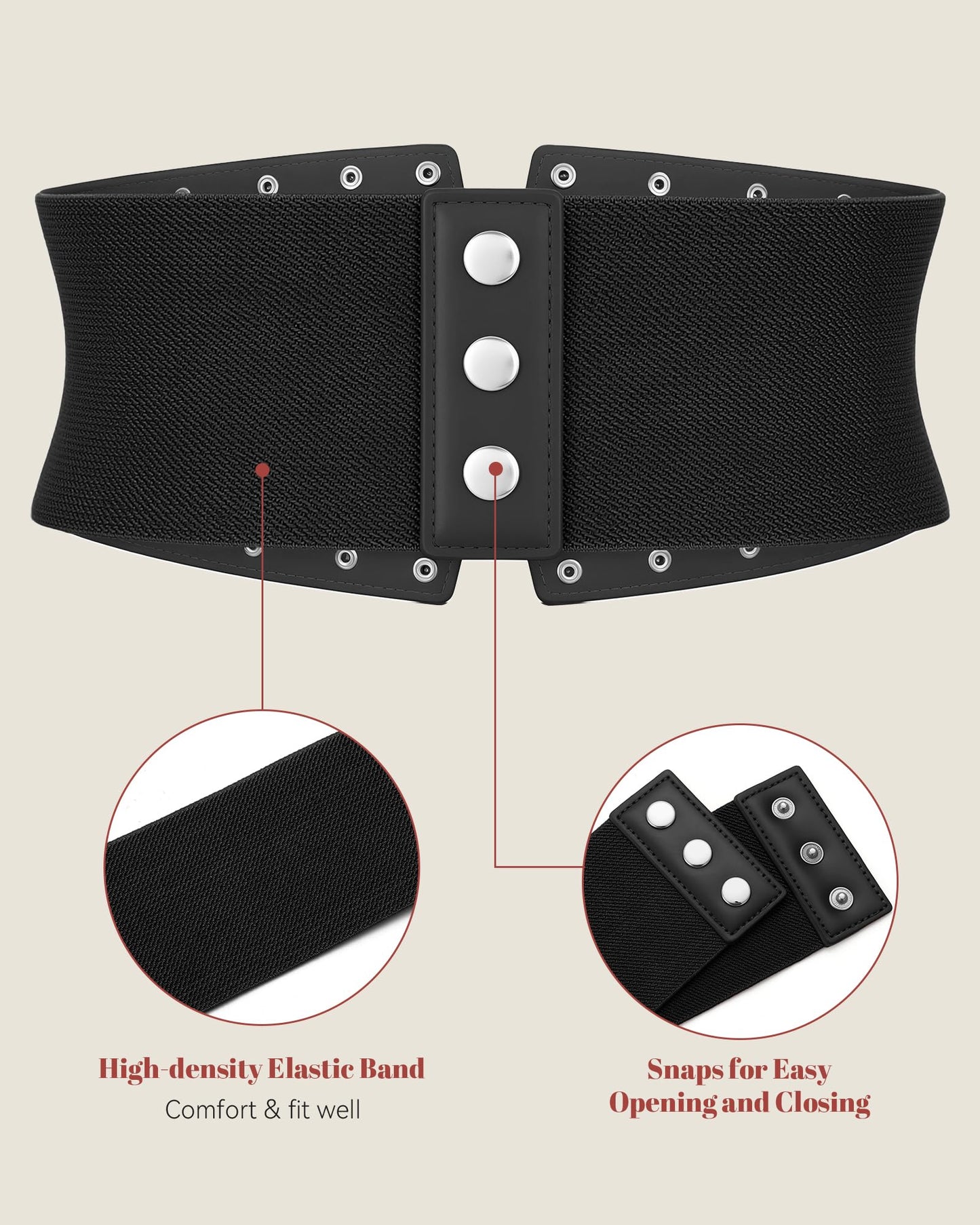 JKEEMI Women Wide Elastic Belt Studded Rivets Stylish Waist Cinch Belt for Dresses Coat