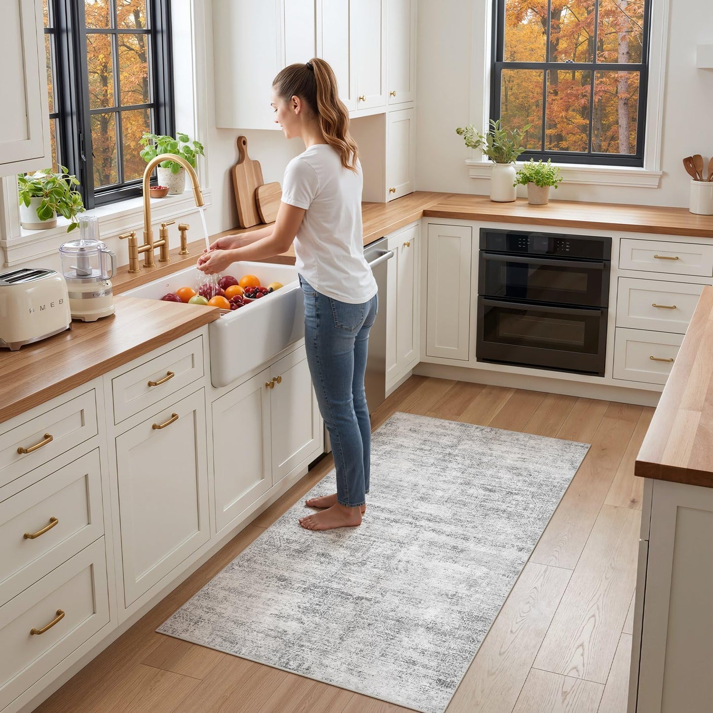 ELLIUNE 3x5 Area Rugs Living Room: Washable Non Slip Soft Abstract Gray Rugs for Bedroom Dining Deor, Low Pile Stain Resistant Indoor Carpet for Farmhouse Nursery Office Kid & Pet Friendly