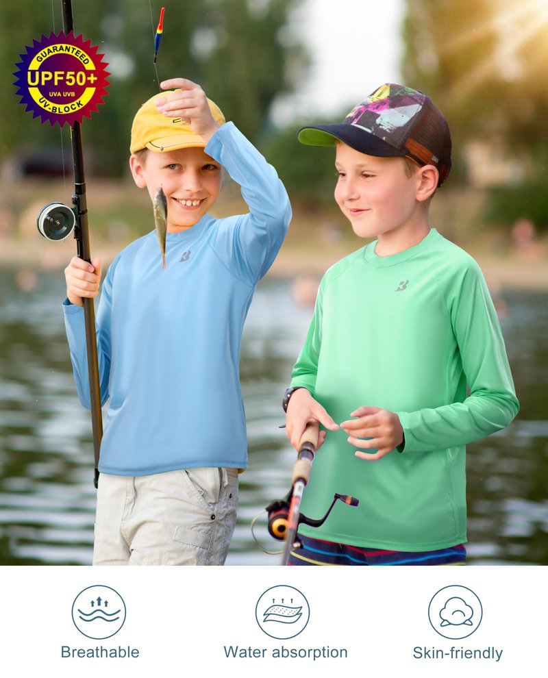 Roadbox Boys Rash Guard Swim Shirt UPF 50+ Long Sleeve Sun Protection Shirts, Kids UV Athletic Beach Quick Dry Rashguard