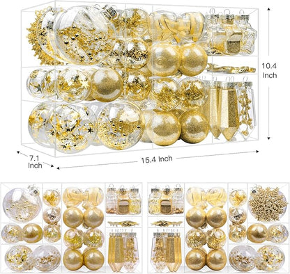 SHareconn 86PCS Christmas Balls Ornaments Set,Shatterproof Plastic Clear Decorative Baubles for Xmas Tree Decor Holiday Wedding Party Decoration, Glod