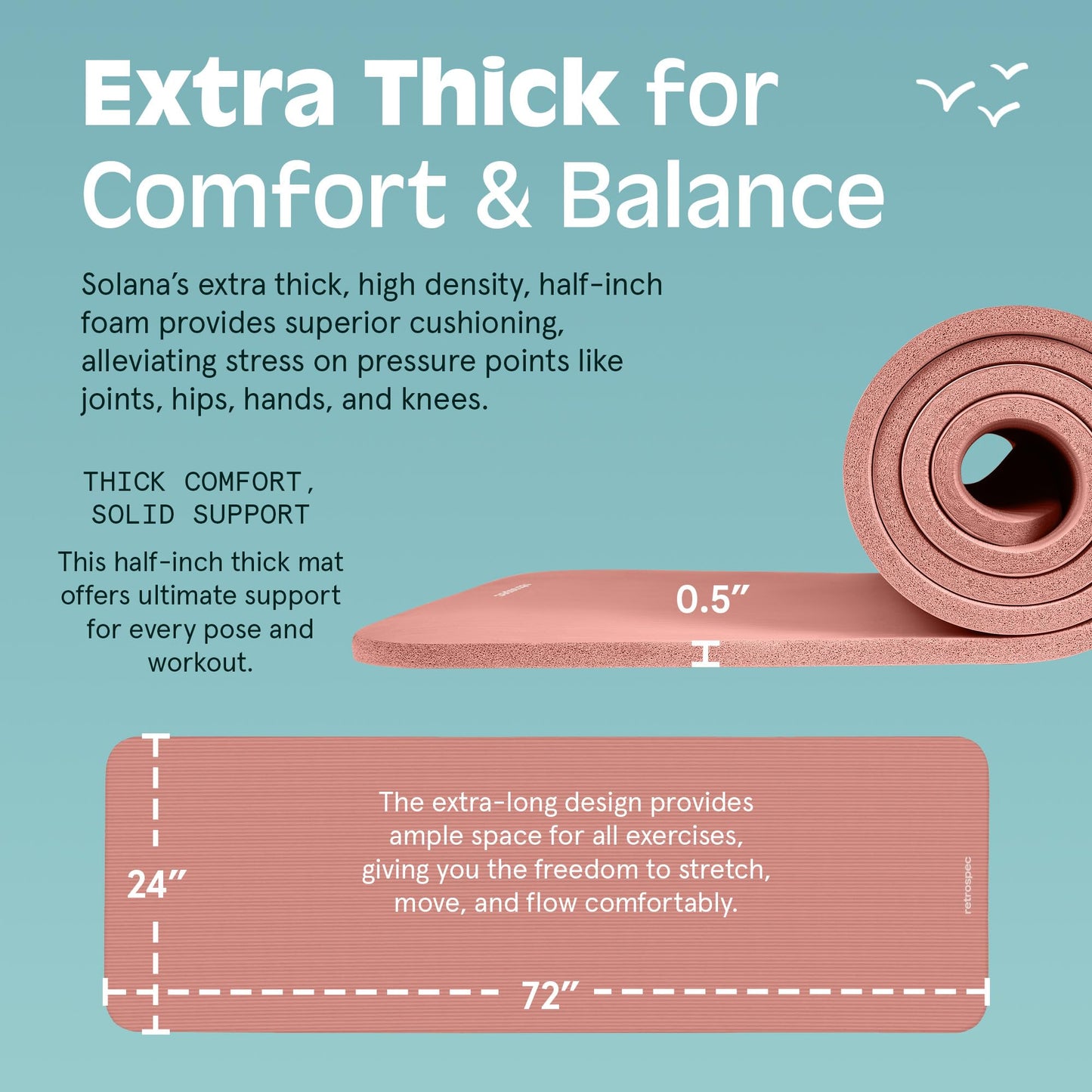 Retrospec Solana Yoga Mat 1/2" Thick w/Nylon Strap for Men & Women - Non Slip Excercise Mat for Yoga, Pilates, Stretching, Floor & Fitness Workouts